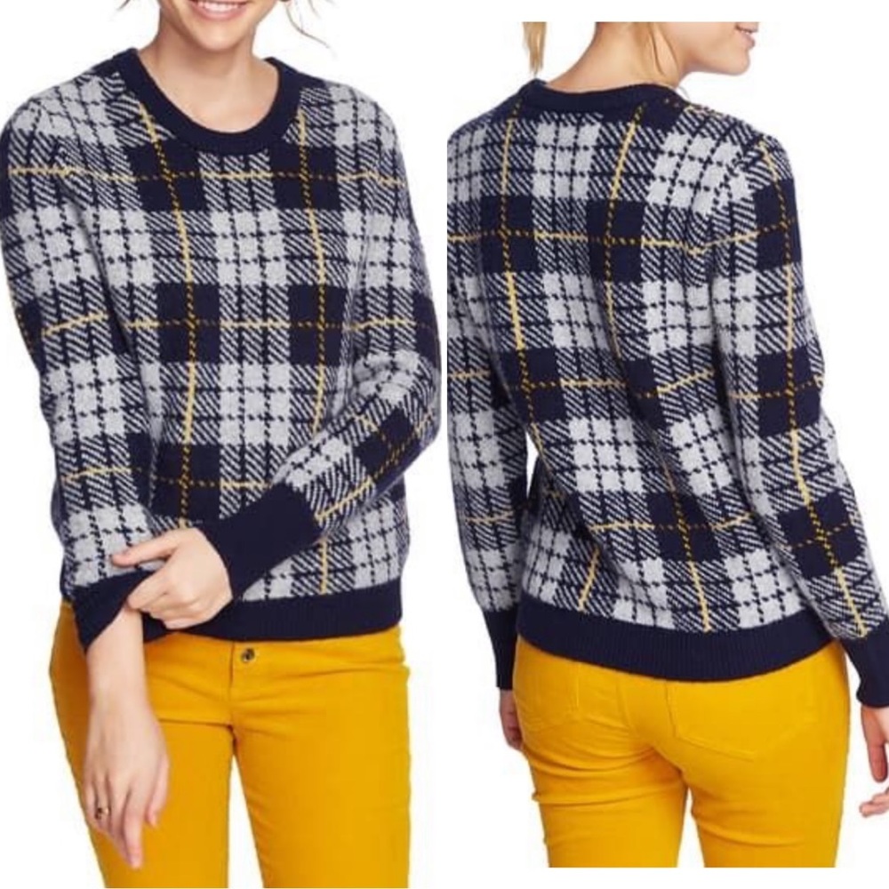 Court & Rowe Blue Plaid Merino Alpaca Pullover